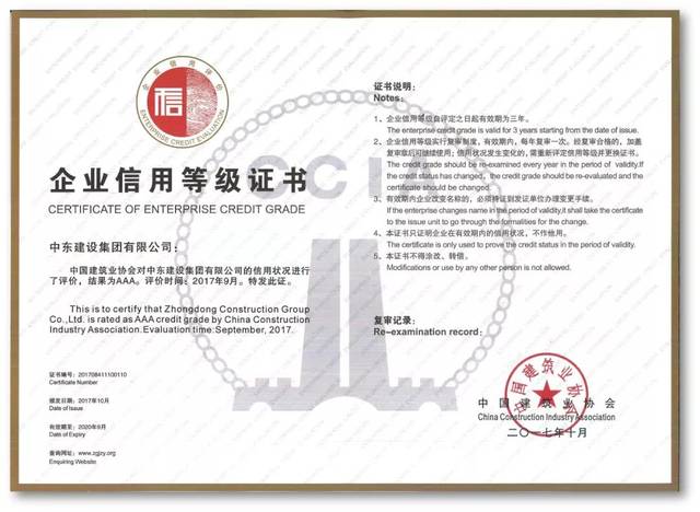 信用贏未來--中東建設(shè)集團(tuán)獲評&ldquo;全國建筑業(yè)AAA級信用企業(yè)&rdquo;